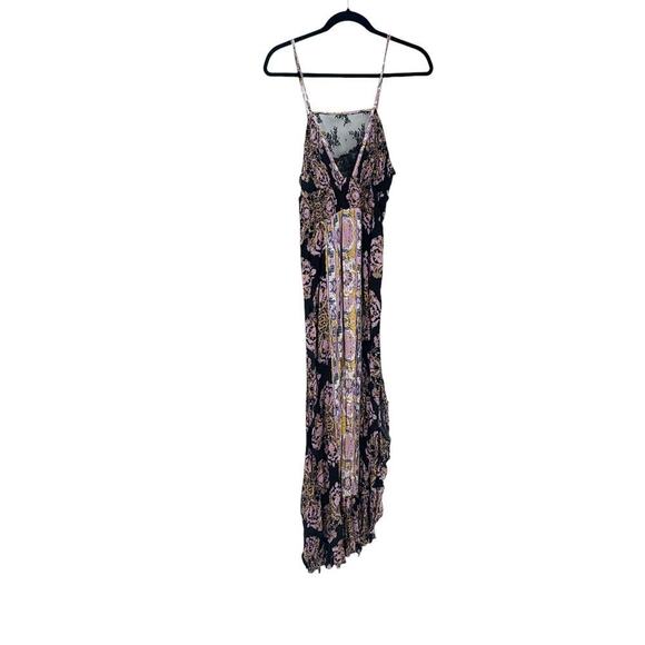 Free People That Moment Ruffle Smocked Lace Trim Maxi Dress Black Combo SZ M NWT - Picture 14 of 14